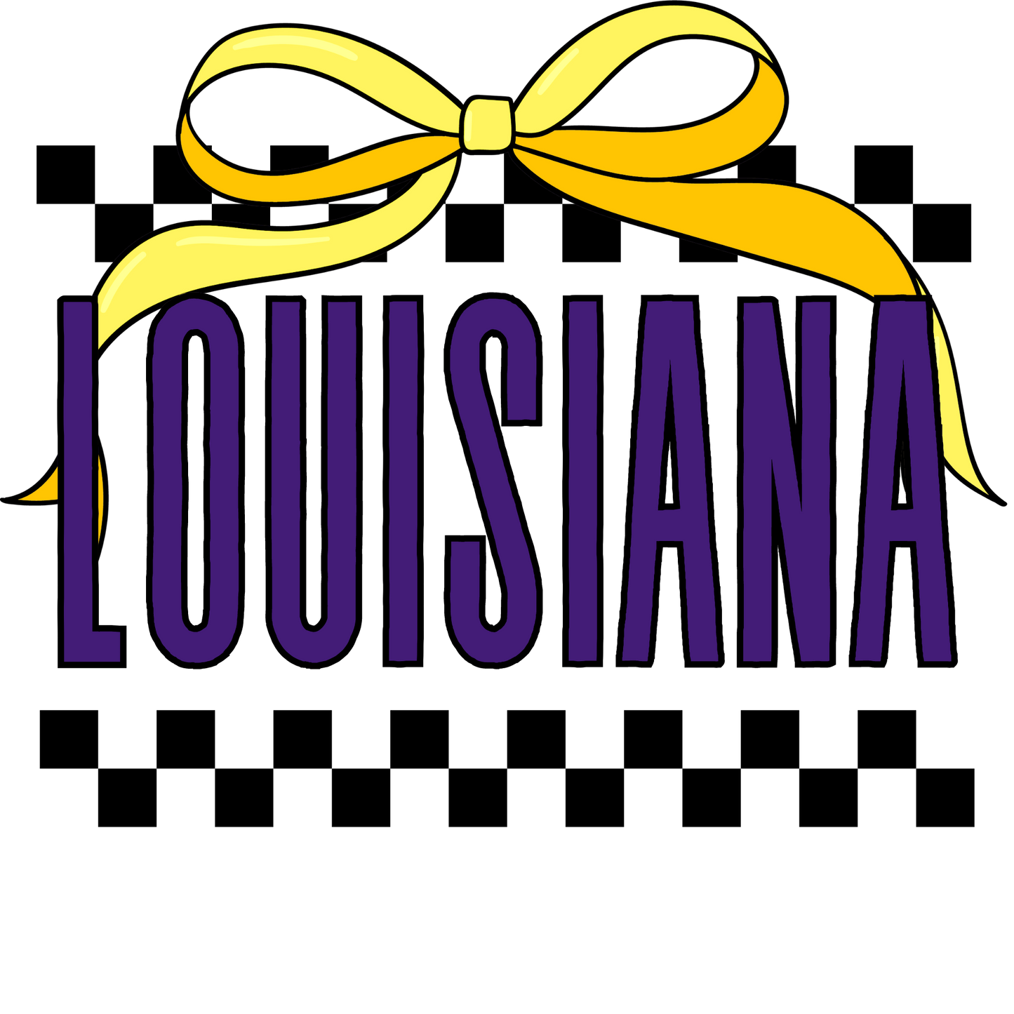 Louisiana Dark Purple Checkered Bow DTF Transfer