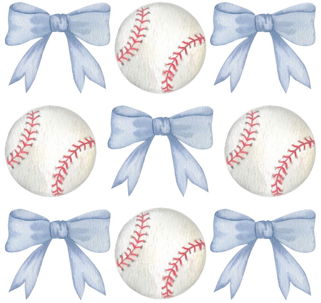 Blue Bow Baseball Coquette DTF Transfer