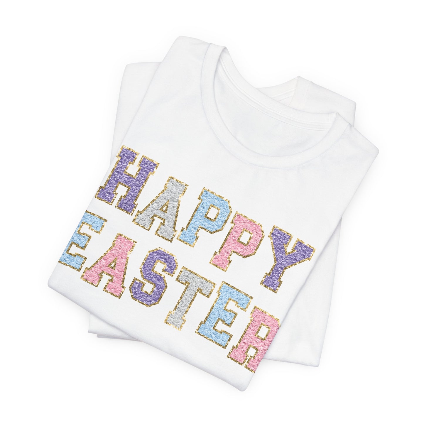 Faux Chenille Patch “Happy Easter” Adult Tee