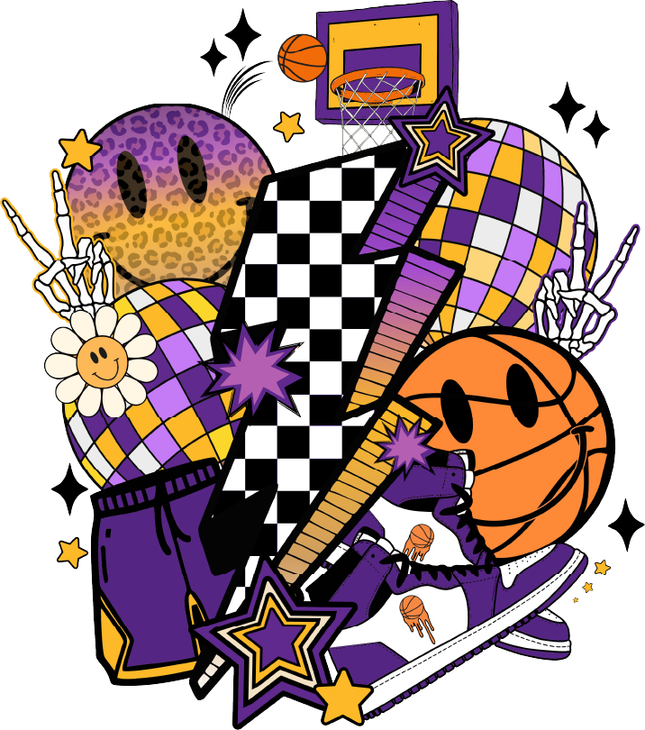 Purple and Gold Basketball Collage DTF Transfer
