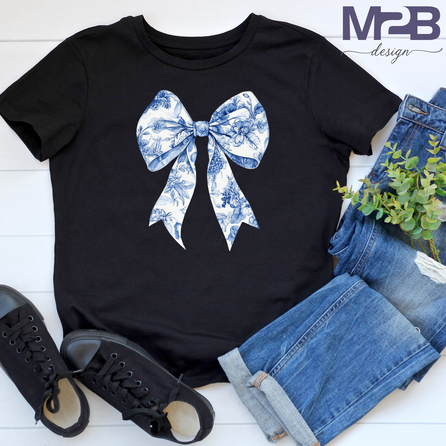 Blue Toile Coquette Bow DTF Transfer