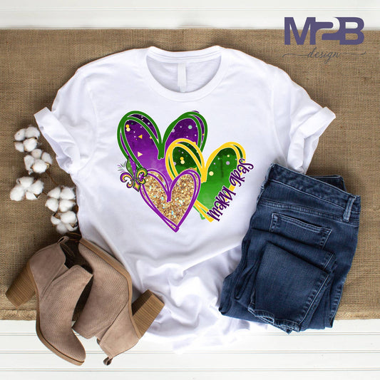 Mardi Gras Hearts DTF