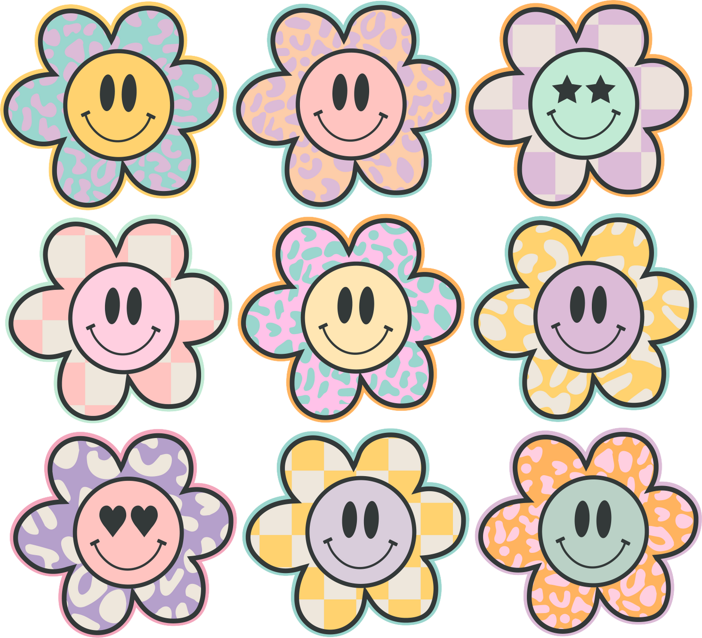 Retro Smiley Flowers DTF Transfer