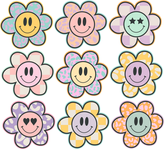 Retro Smiley Flowers DTF Transfer