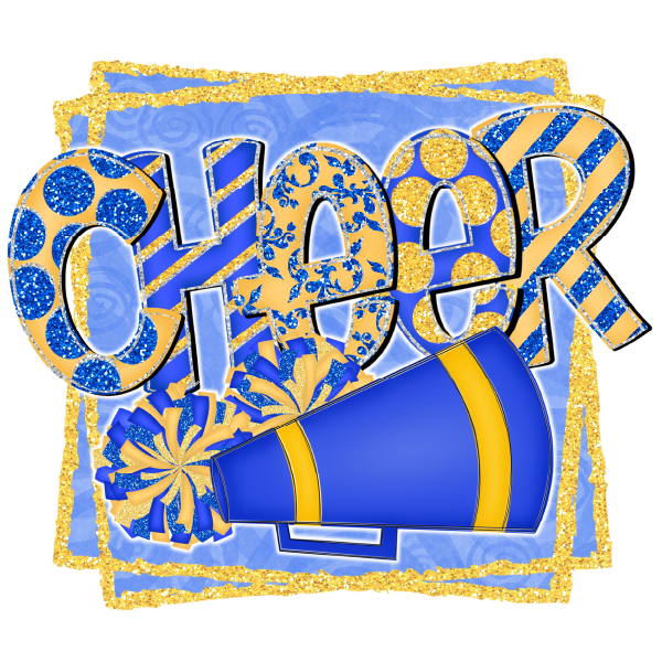 Cheer Royal Blue and Yellow Glitter DTF Transfer