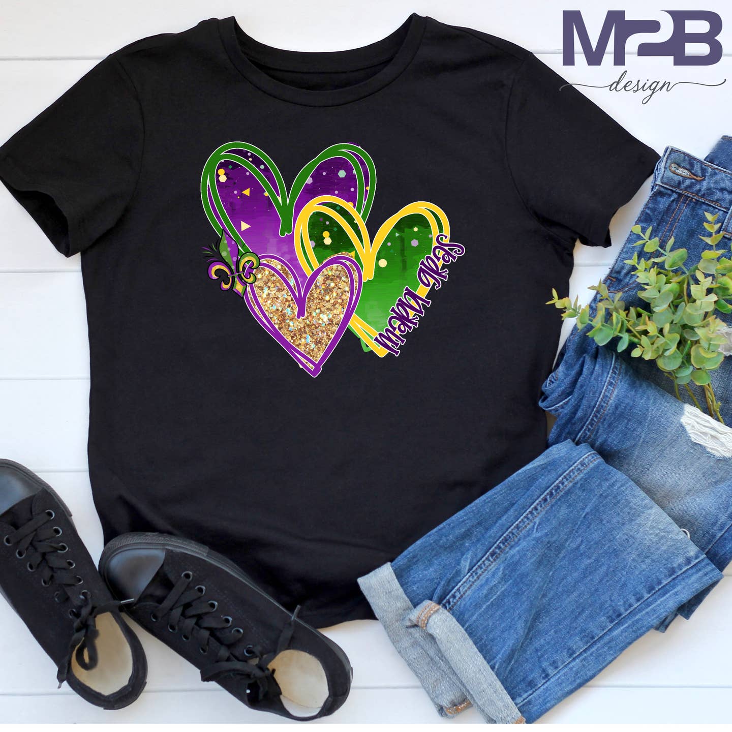 Mardi Gras Hearts DTF