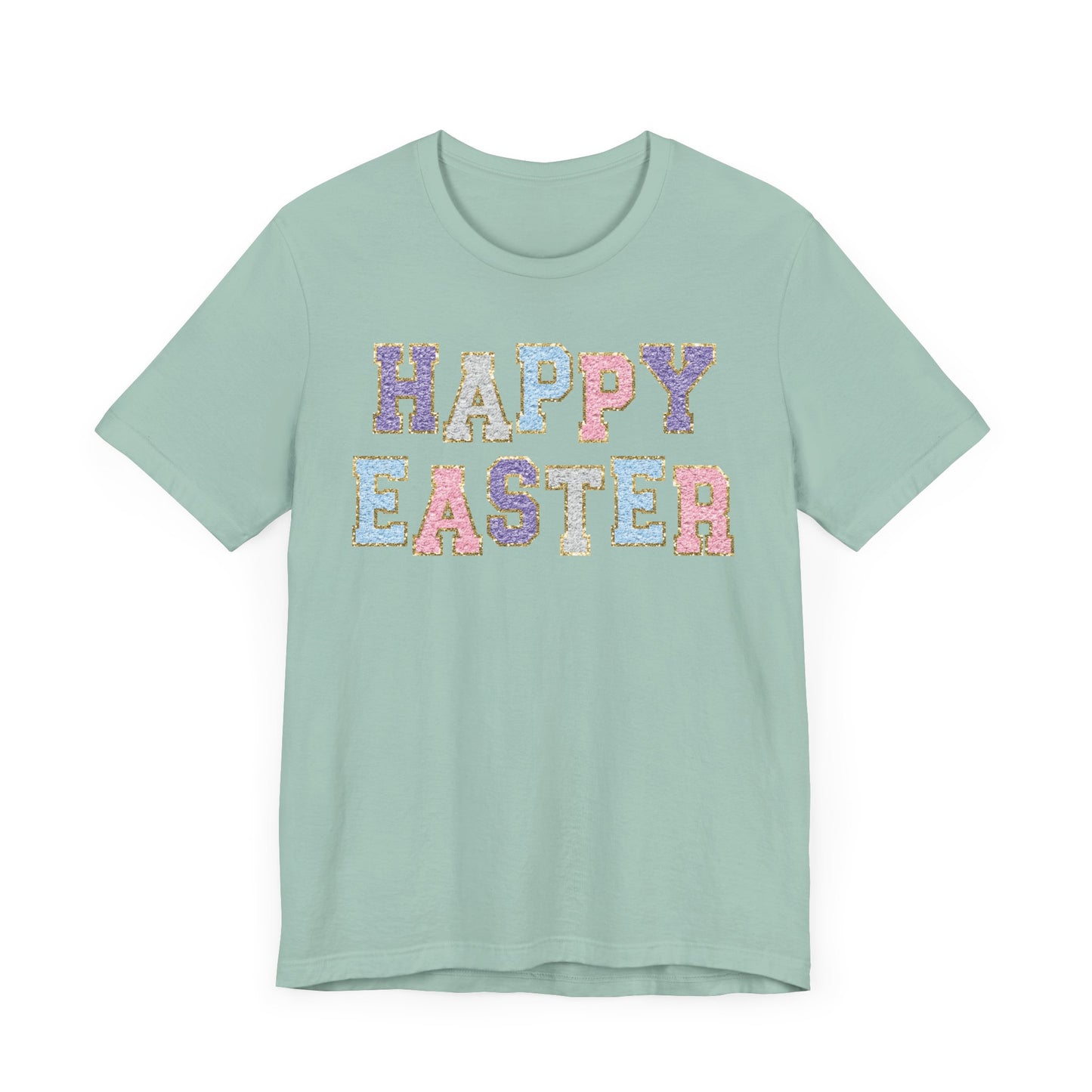 Faux Chenille Patch “Happy Easter” Adult Tee