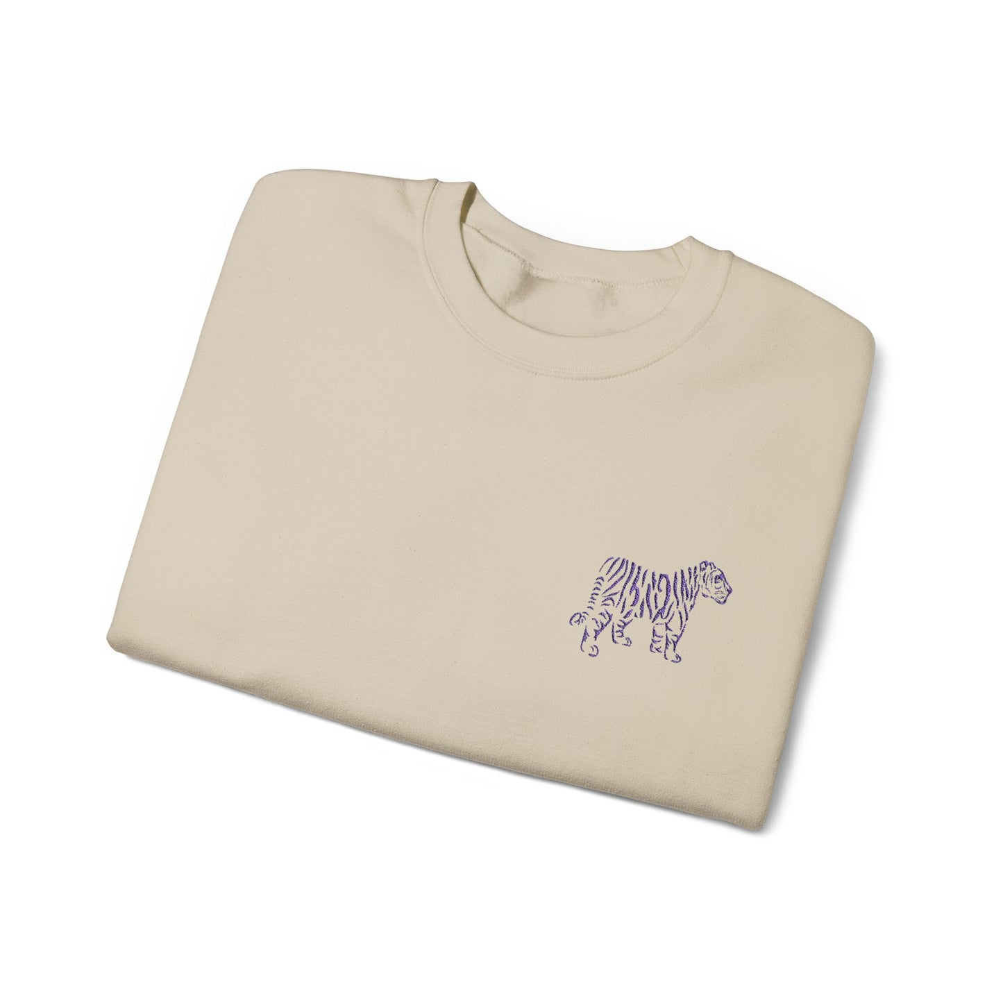 Purple Embroidered Tiger Crewneck