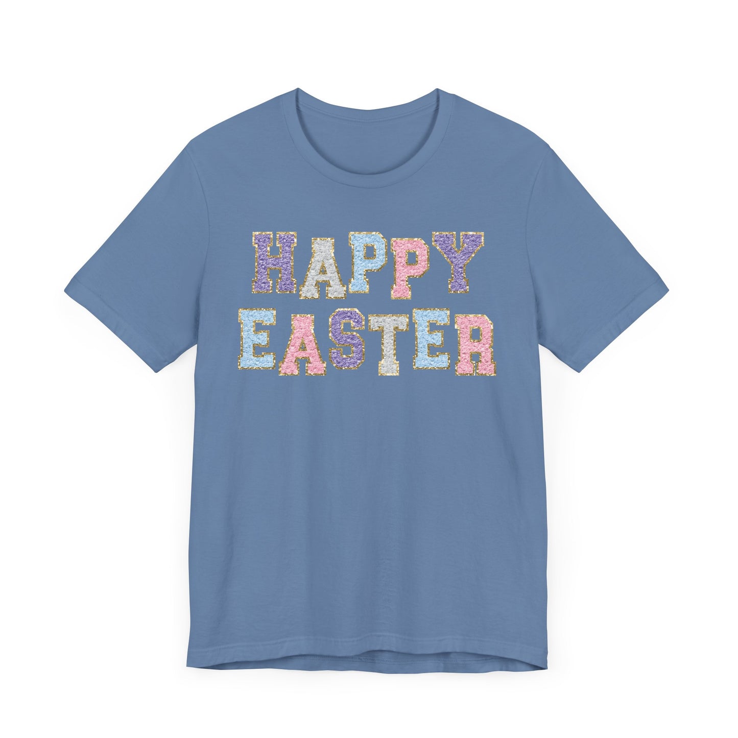 Faux Chenille Patch “Happy Easter” Adult Tee