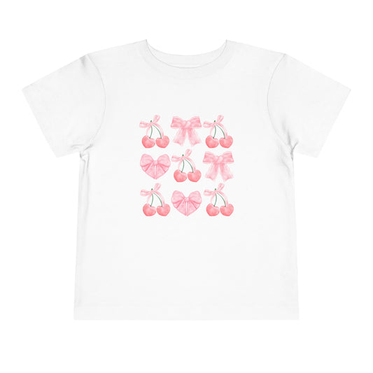 Toddler Pink Cherry Heart & Bow Tee