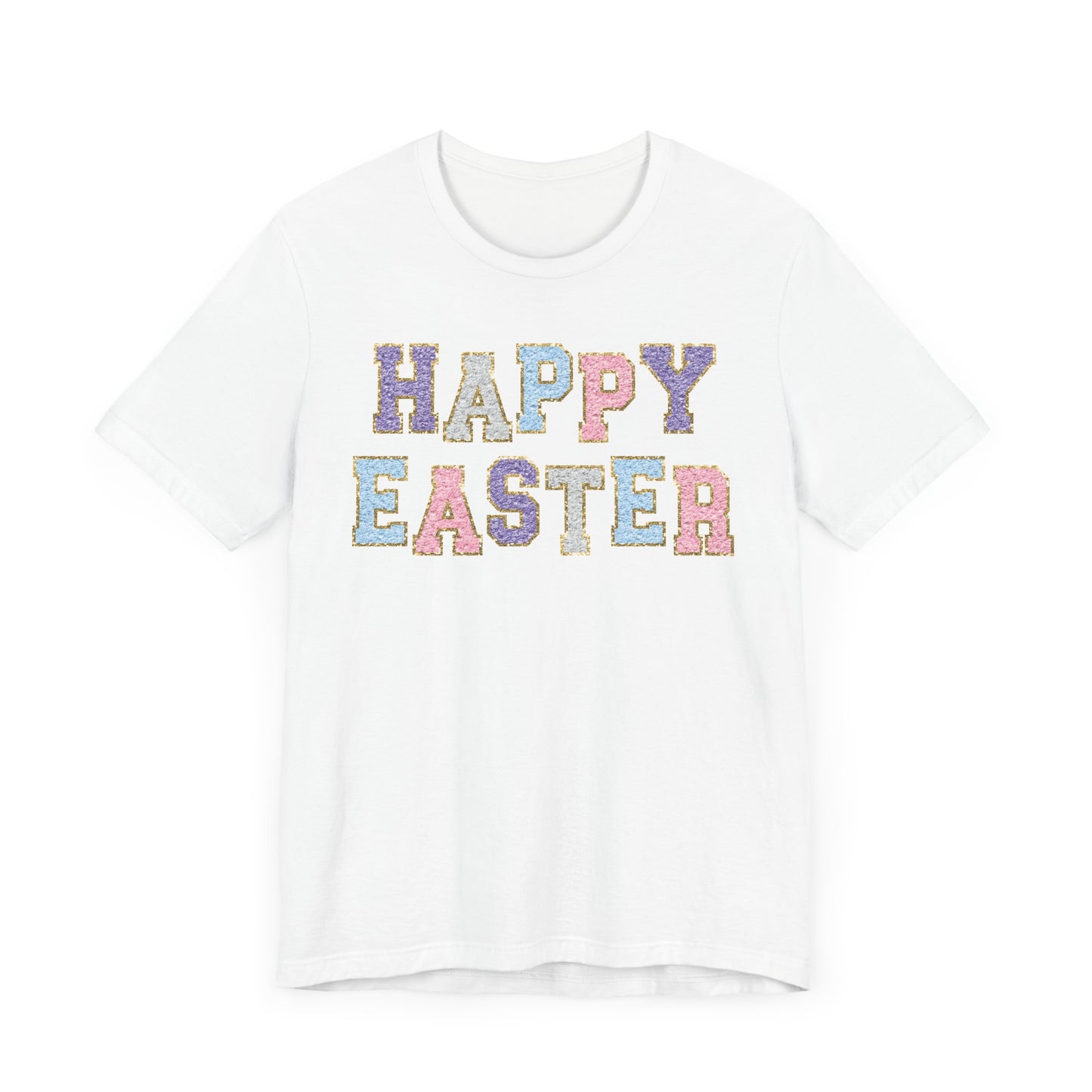Faux Chenille Patch “Happy Easter” Adult Tee