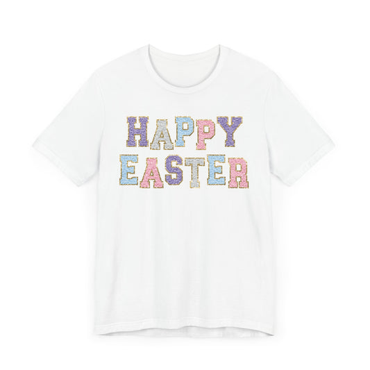 Faux Chenille Patch “Happy Easter” Adult Tee