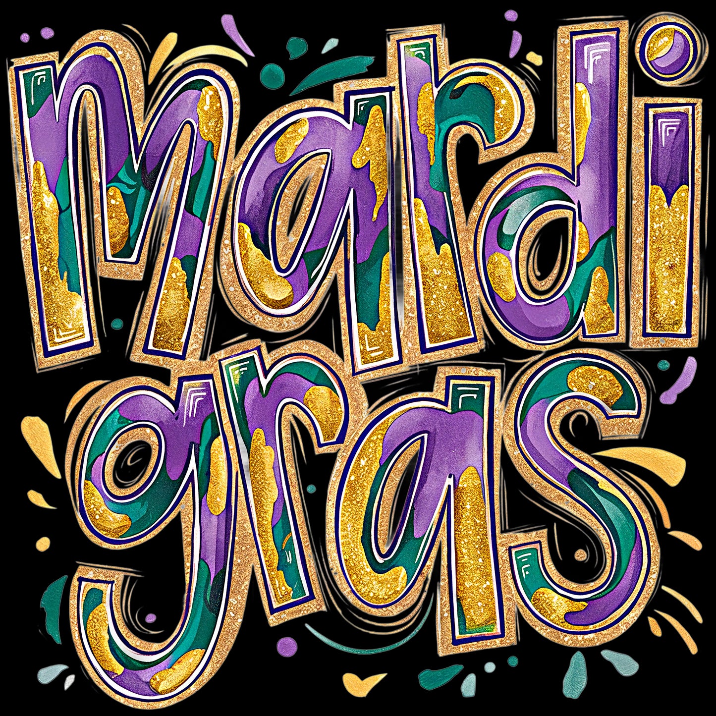 Faux Glitter Mardi Gras Hand Lettered DTF Transfer