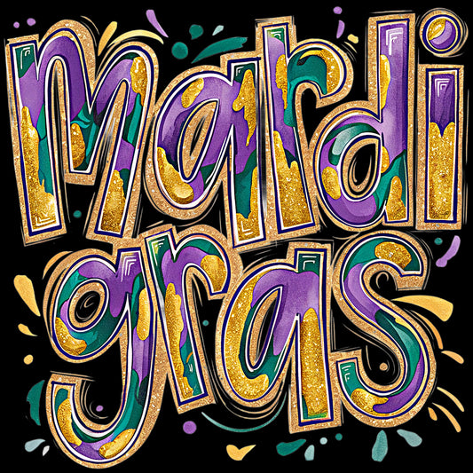 Faux Glitter Mardi Gras Hand Lettered DTF Transfer