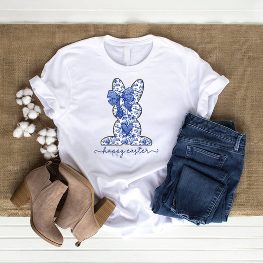 Blue Toile Bunny DTF Transfer
