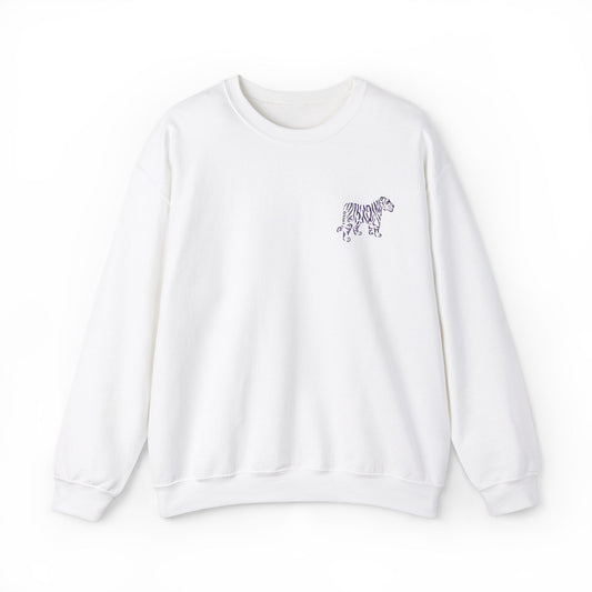 Purple Embroidered Tiger Crewneck