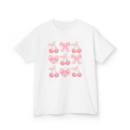 Youth Pink Cherry Heart & Bow Tee