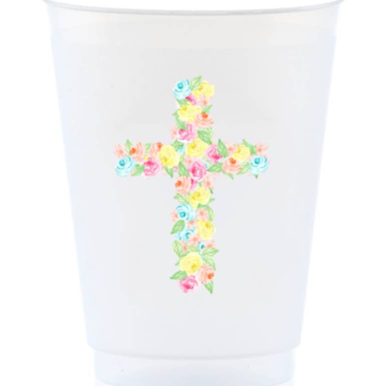 Watercolor Floral Cross Shatterproof Cup