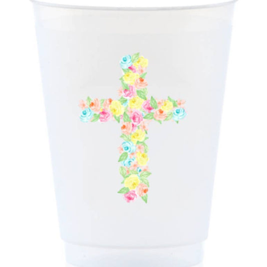 Watercolor Floral Cross Shatterproof Cup