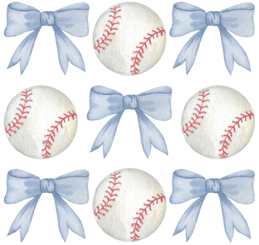 Blue Bow Baseball Coquette DTF Transfer