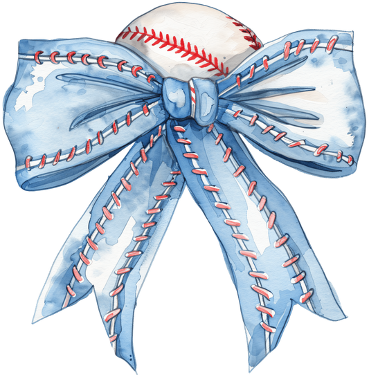 Blue Baseball Bow DTF Transfer