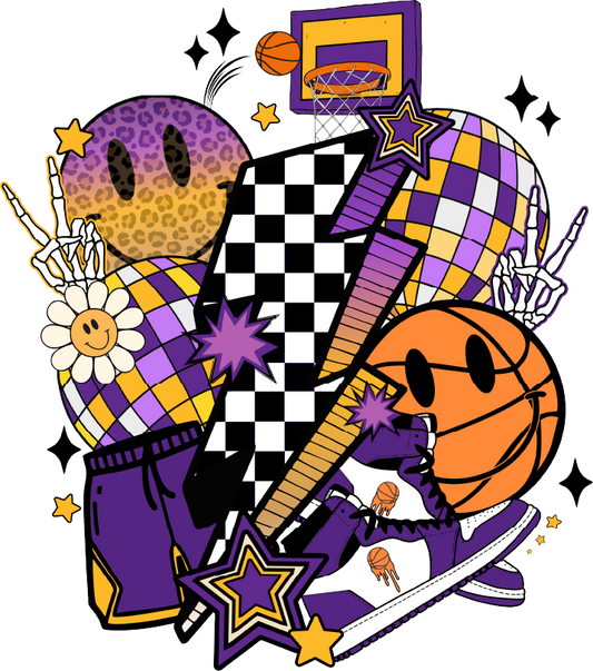 Purple and Gold Basketball Collage DTF Transfer