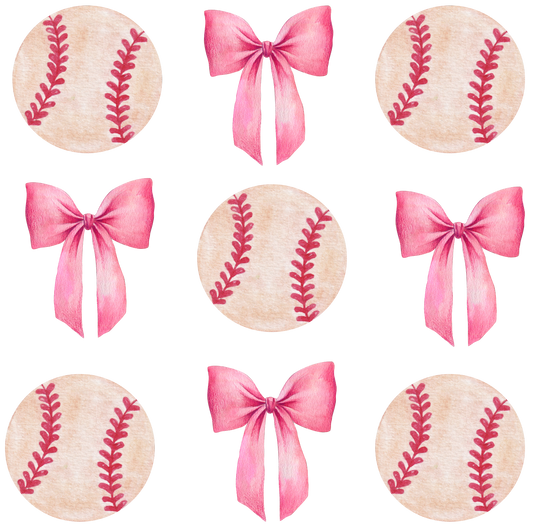 Pink Bow and Baseball Coquette DTF Transfer