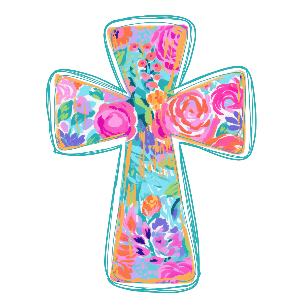 Colorful Floral Cross DTF