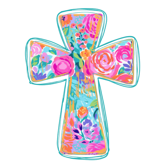 Colorful Floral Cross DTF