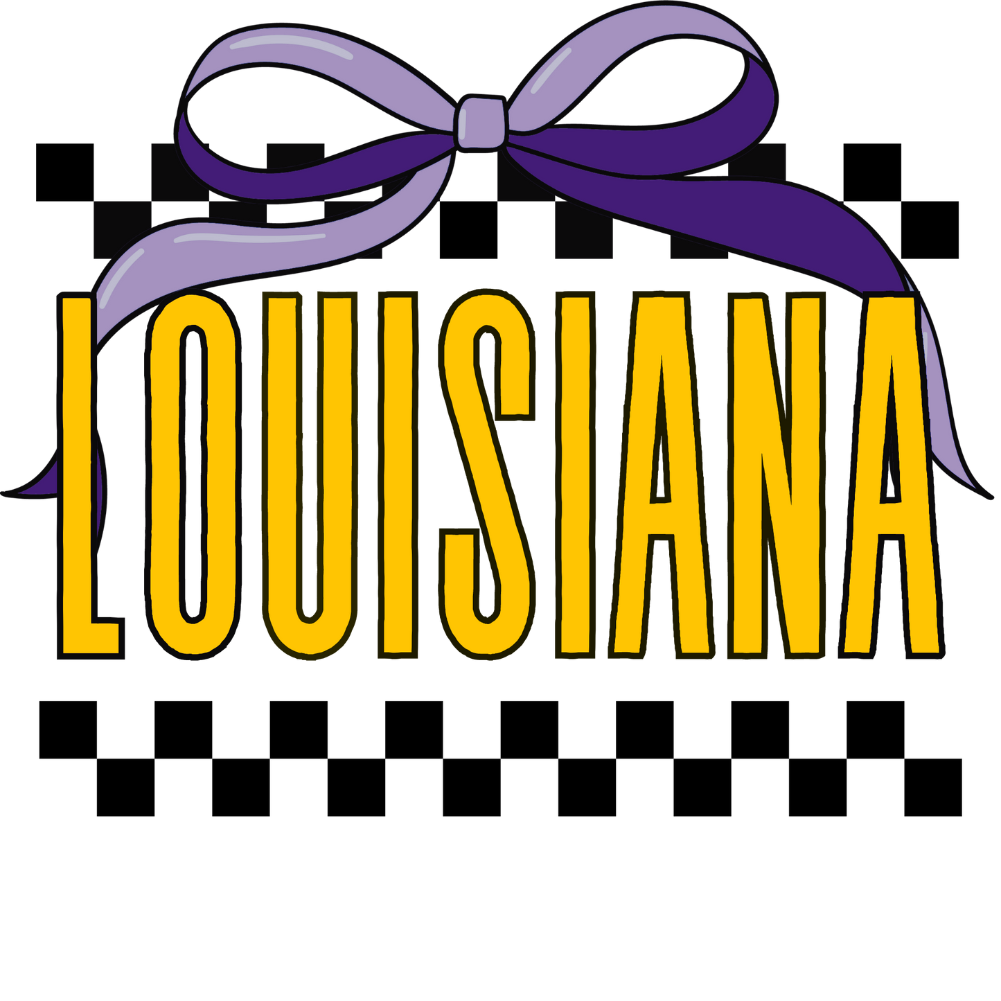 Louisiana Yellow Checkered Bow DTF Transfer