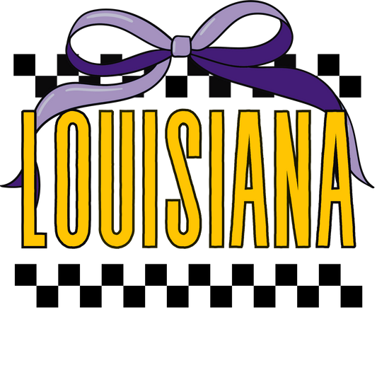 Louisiana Yellow Checkered Bow DTF Transfer
