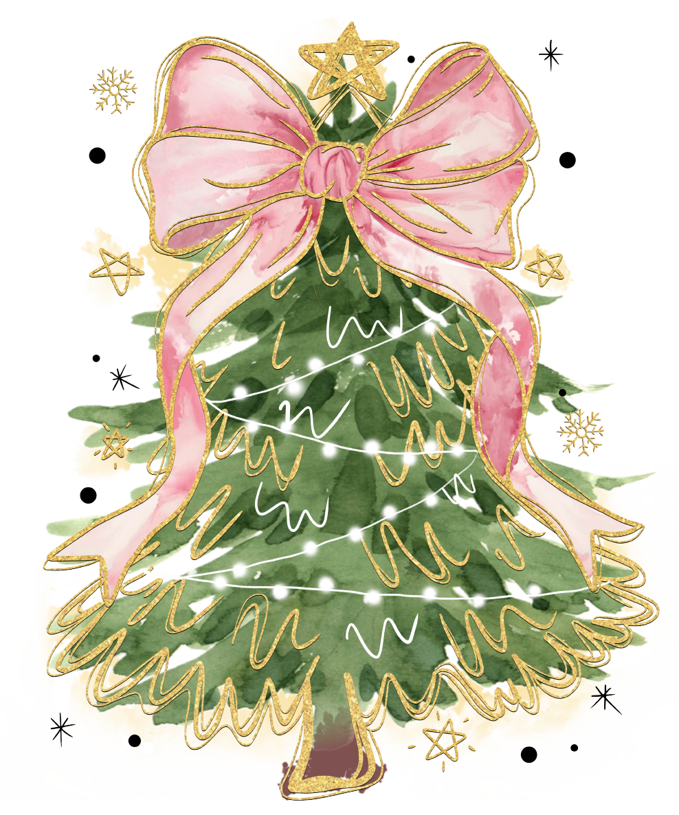 Pink Bow Christmas Tree DTF Transfer
