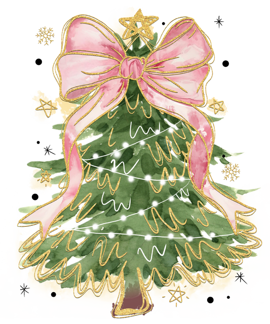 Pink Bow Christmas Tree DTF Transfer