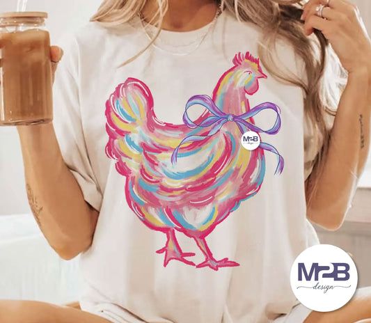 Bright Brushstroke Chicken Coquette DTF Transfer