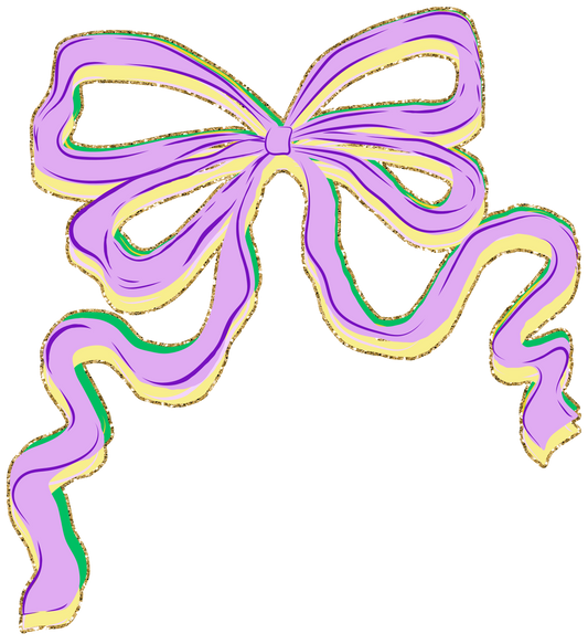 Faux Glitter Mardi Gras Bow DTF Transfer