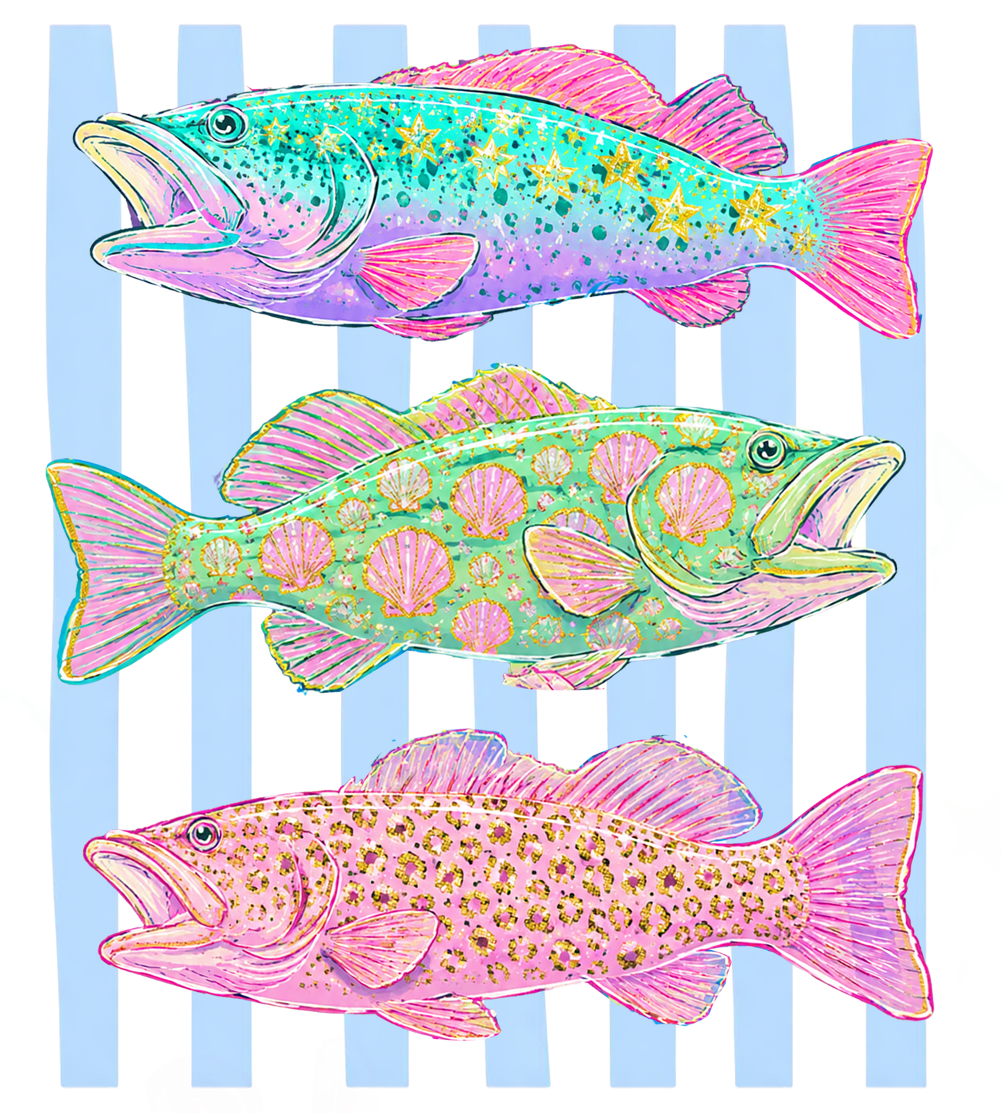 Preppy Fish Sparkle DTF Transfer