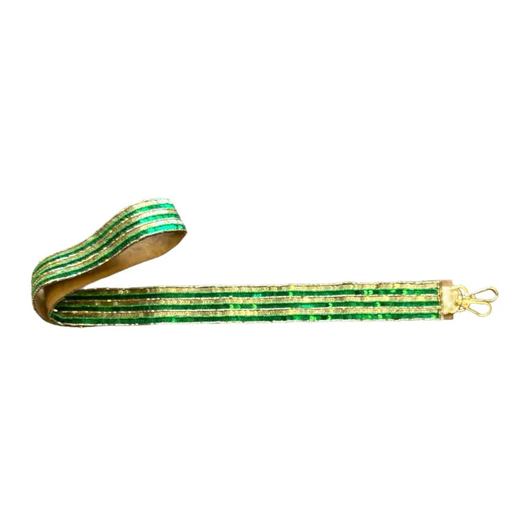 Green & Gold Strip Sequin Bag Strap