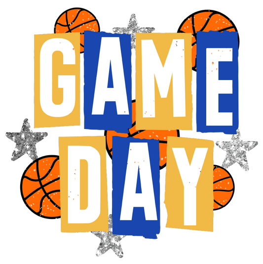 Blue and Gold Basketball Gameday DTF Transfer