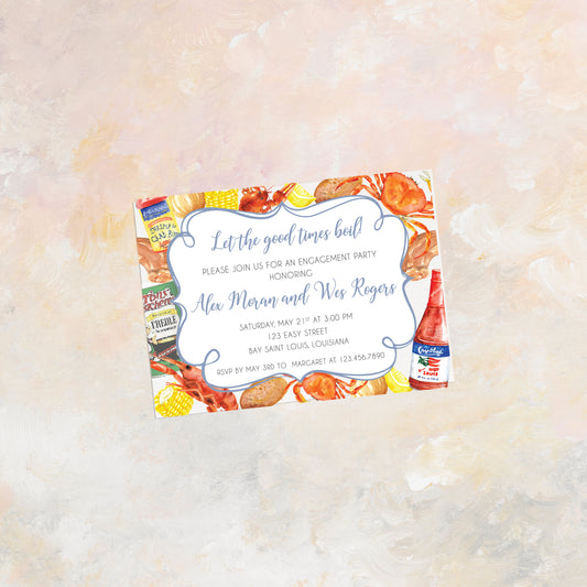 Let the Good Times Boil Engagement Party Invitation