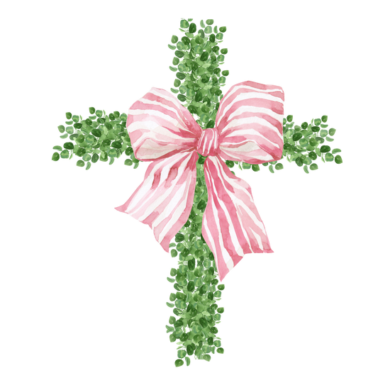 Boxwood Cross with Bow DTF Transfer