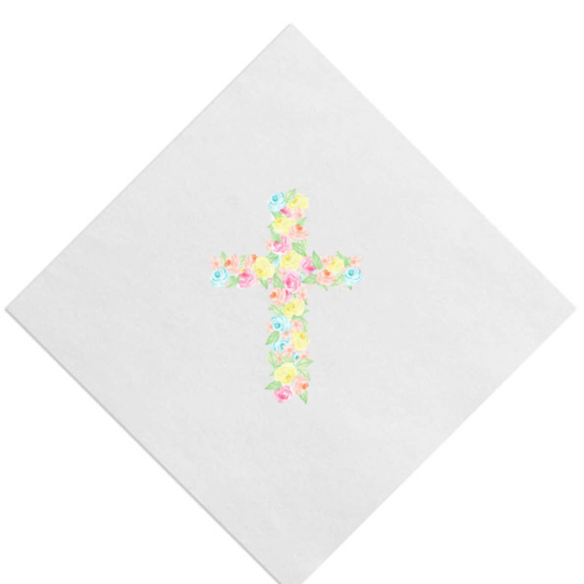 Watercolor Floral Cross Beverage Napkin