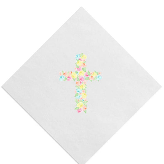 Watercolor Floral Cross Beverage Napkin