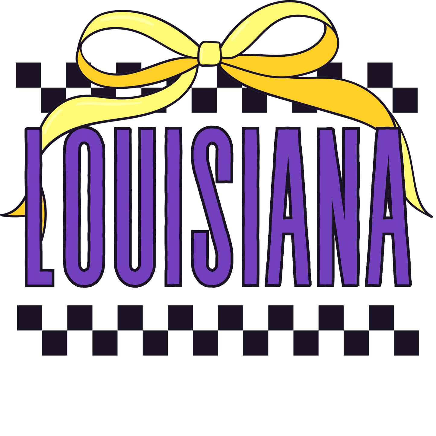 Louisiana Light Purple Checkered Bow DTF Transfer