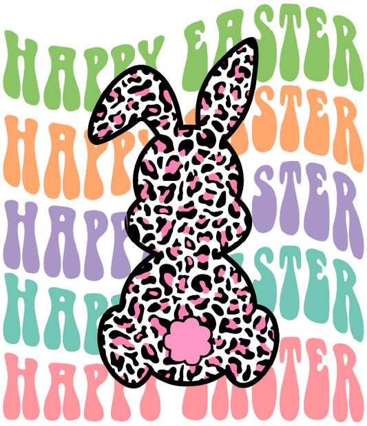 Happy Easter Pink Cheetah Bunny DTF Transfer