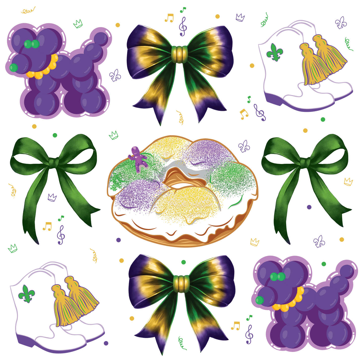 MG King Cake, Bead Dog, Boots Coquette DTF Transfer
