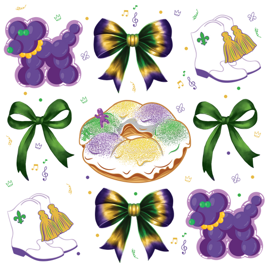 MG King Cake, Bead Dog, Boots Coquette DTF Transfer
